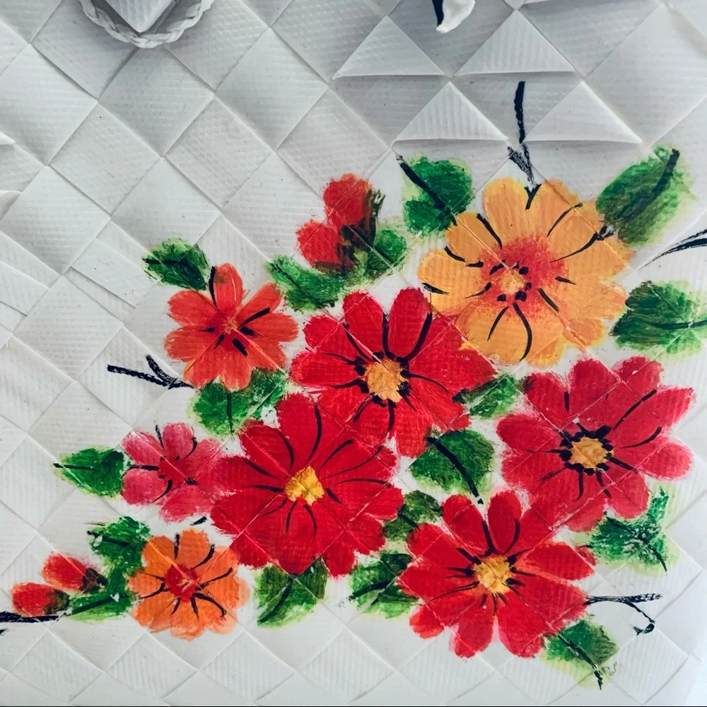 Summer Beach Woven Floral White Tote Bag